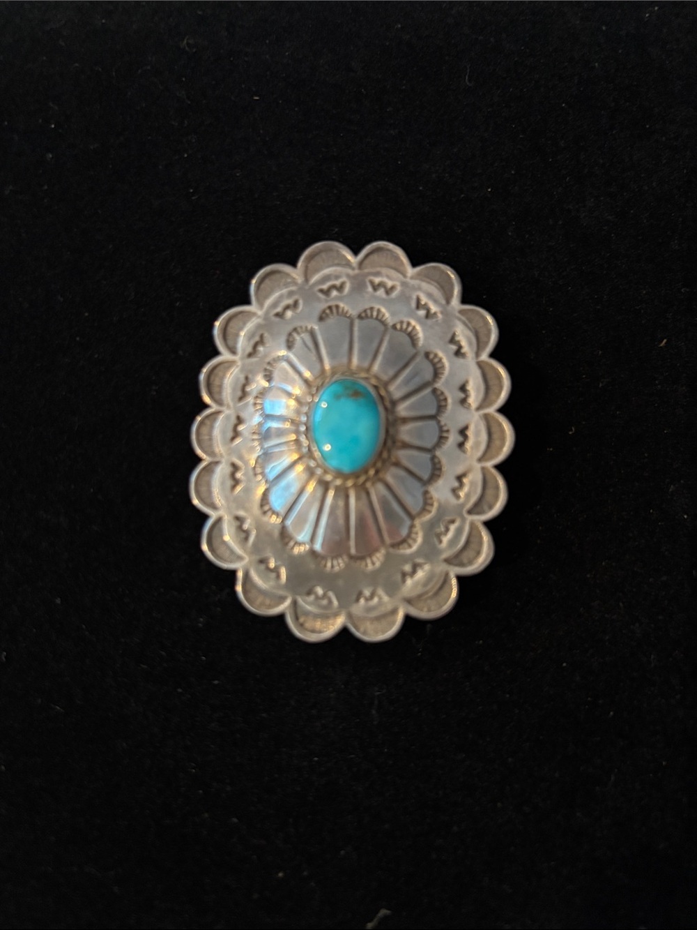 Sterling Silver Navajo Turquoise Oval Statement Pin - Blue